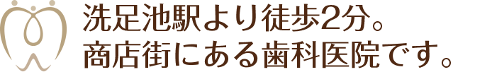 洗足池駅より徒歩2分。商店街にある歯科医院です。